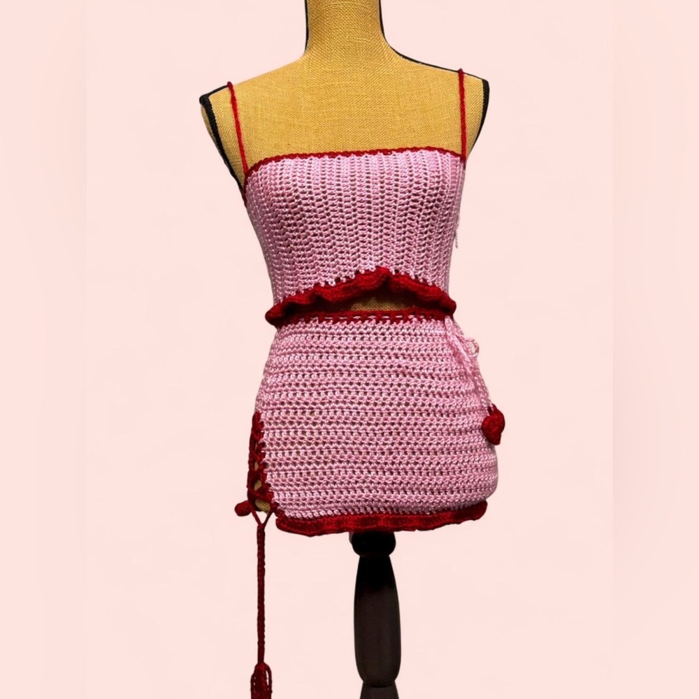 Pink and Red Crochet Top